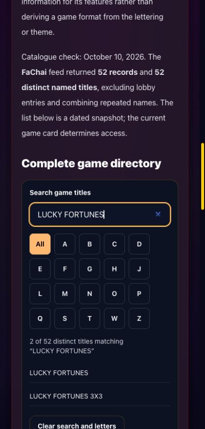 FaChai guide directory showing a search for LUCKY FORTUNES and 2 matching results