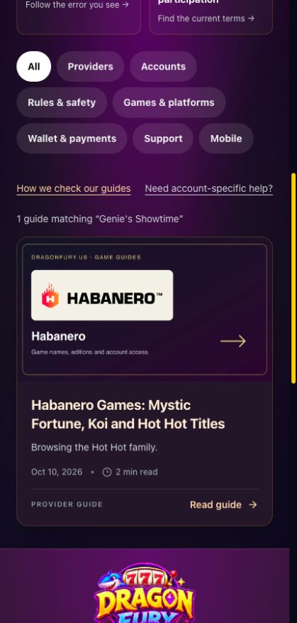 Habanero article returned by a blog search for Genie's Showtime