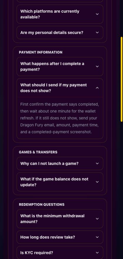 Public Payment information FAQ with the missing-payment answer expanded